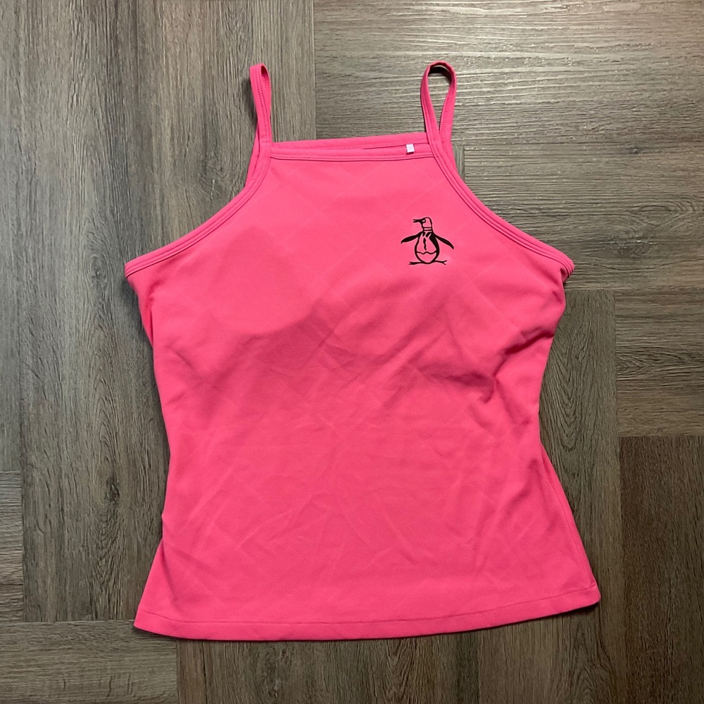 Original Penguin Jacquard Grid Built in Bra Tennis Tank Top Womens Small Pink